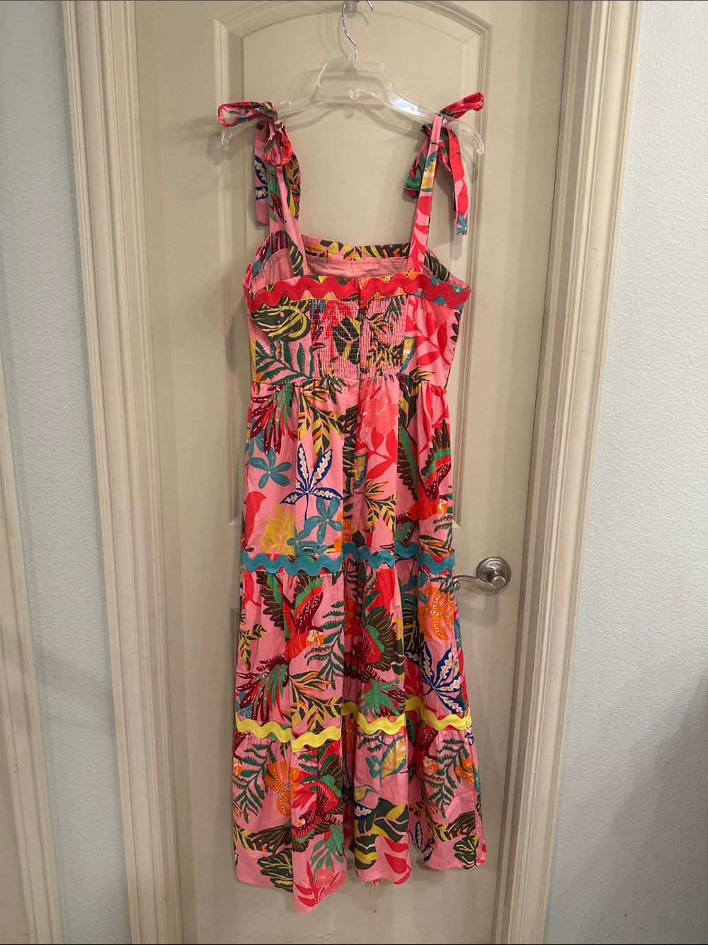 Avara Bright Pink Tropical Tie-Strap Sundress - Women's Large - Picture 5 of 8